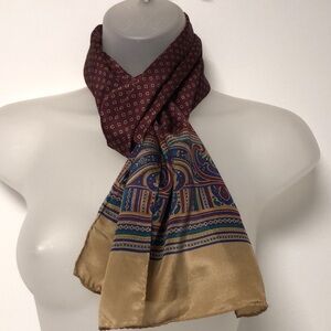VTG Liz Claiborne Rich Burgundy Background Oblong Silk Scarf.